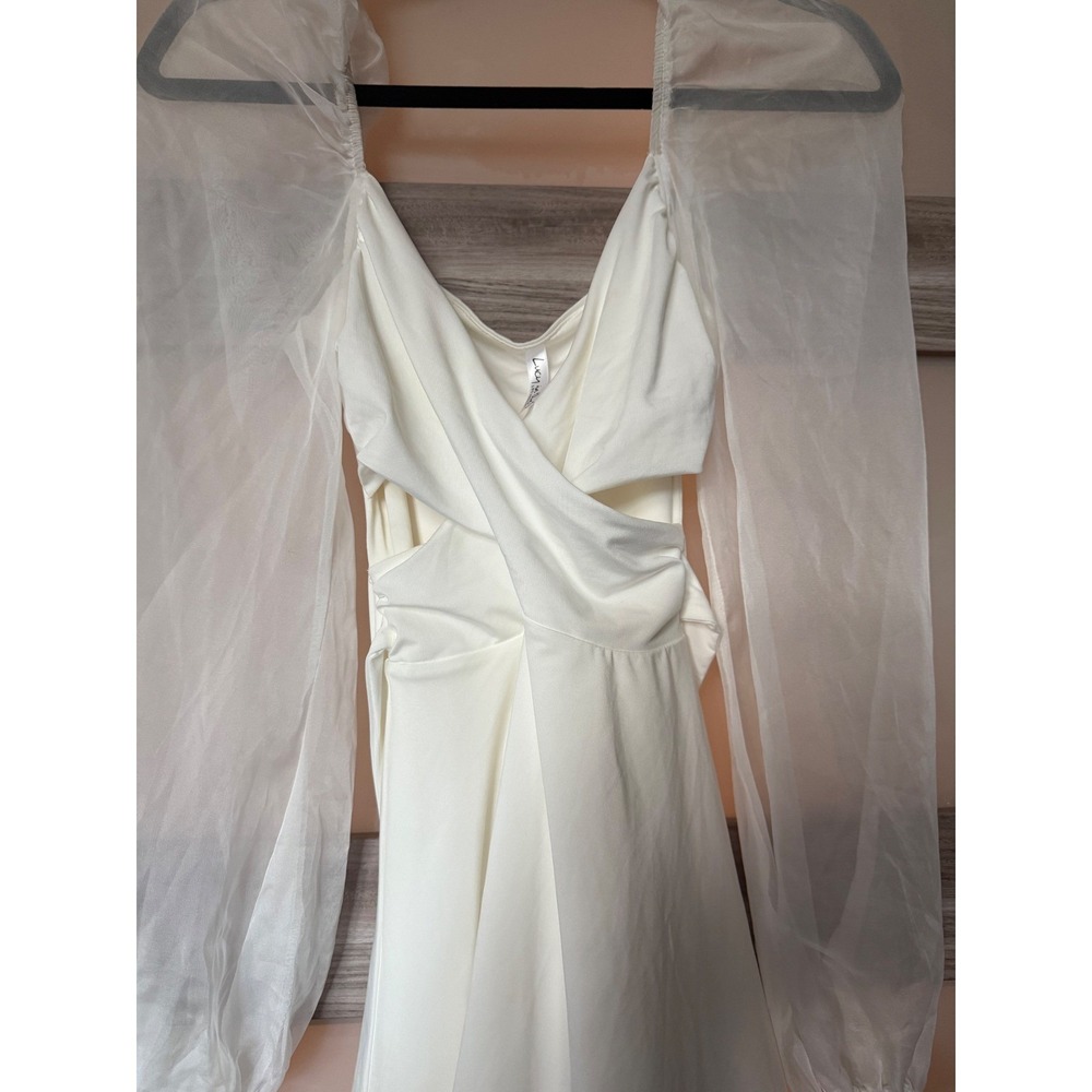 Lucy In The Sky White Sheer Puff Sleeve Cutout Mini Dress size Small dress